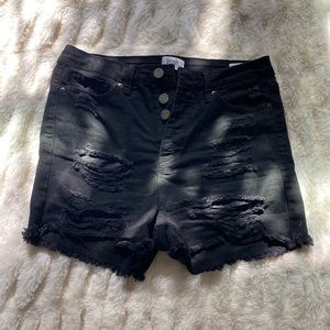 Black Distressed High Rise Jean Shorts